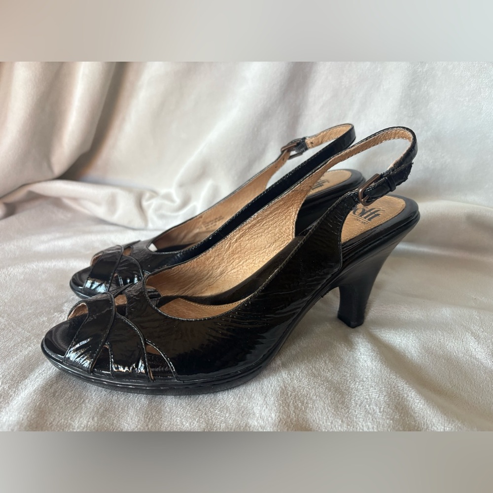 Sofft Black Patent Leather Slingback Heels women’s size 9.5 heel 3”